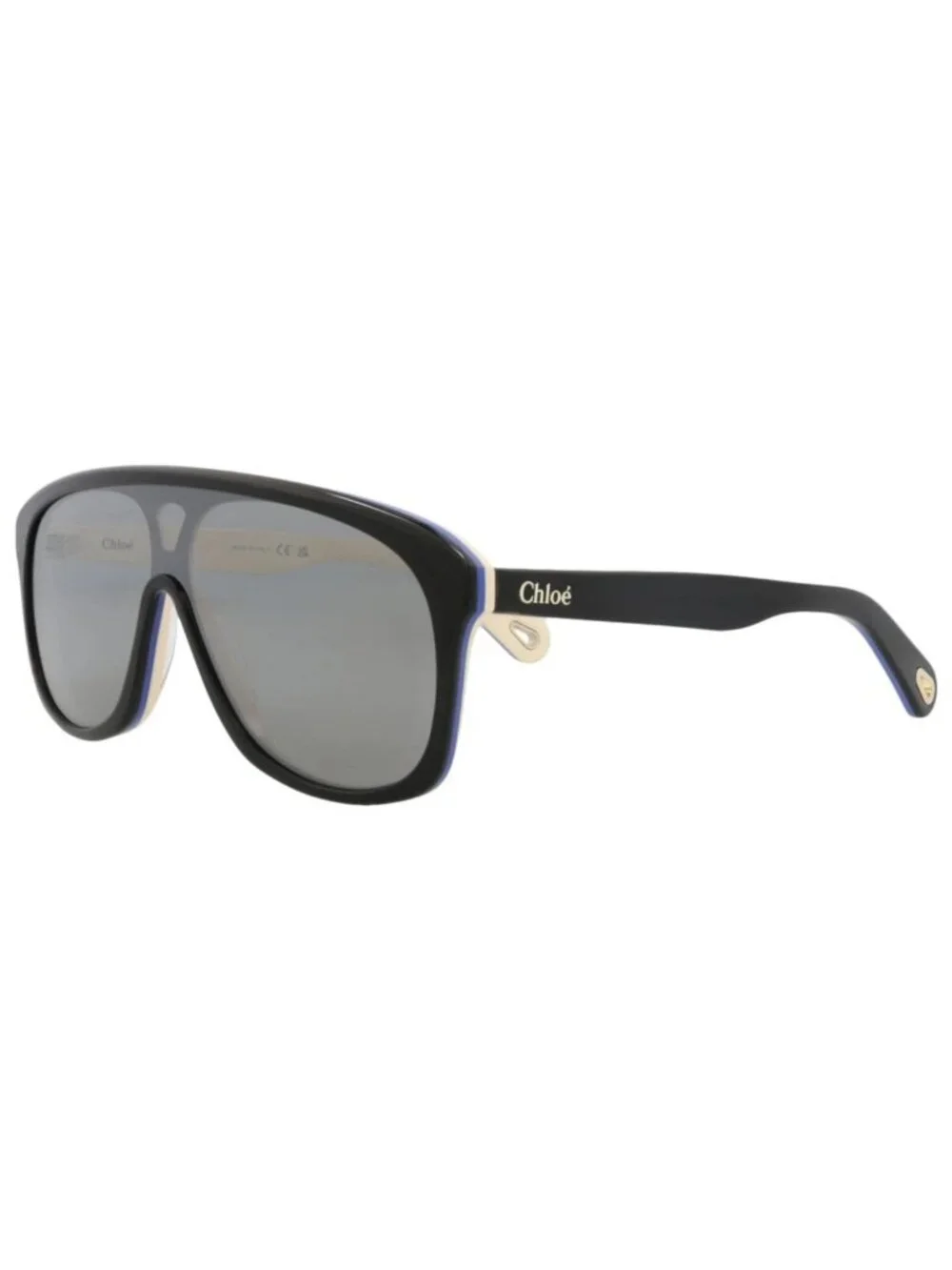 New Chloé Women's Sunglasses Aviator Recycled Acetate Frame Black Black Silver